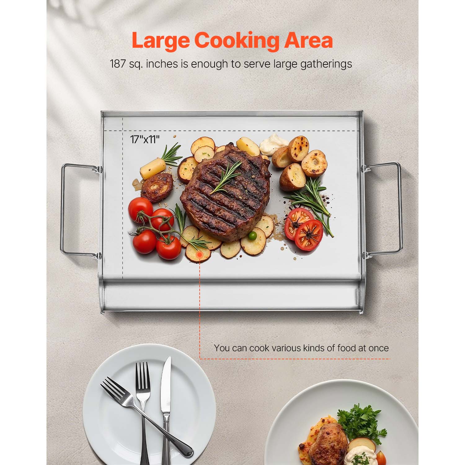 17x13 In Flat Top Griddle Stainless Steel Universal BBQ Grill Pan Cookware_voghion.com